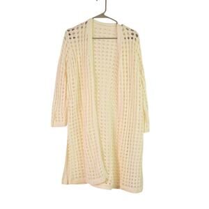 white open-knit duster cardigan with 3/4 length sleeves sz med